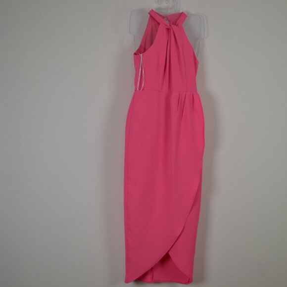 Julia Jordan Knot Halter Neck Sleeveless Faux Wrap Tulip Hem Mid Maxi Womens 2 - Picture 3 of 11